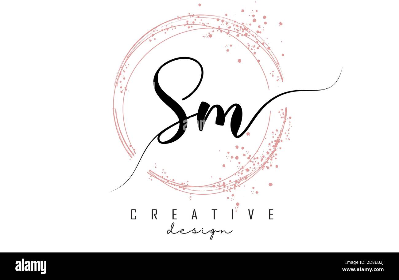 Logo lettre SM S M manuscrit avec cercles étincelants et paillettes roses. Illustration vectorielle décorative avec lettres S et M. Illustration de Vecteur