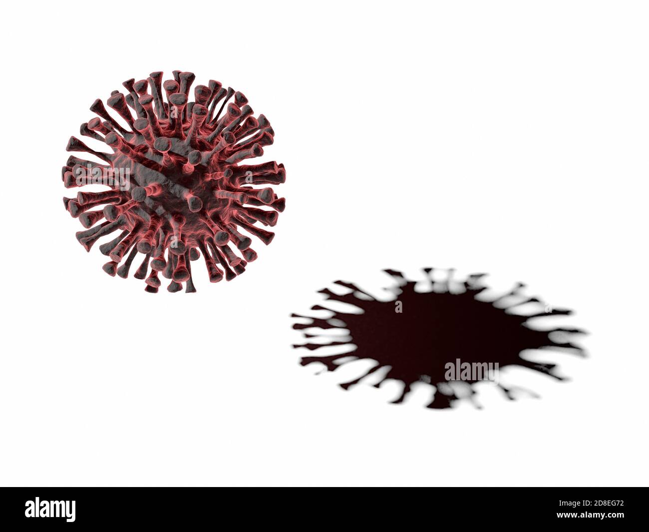 Virus du coronavirus covid-19 avec ombre isolée sur blanc. rendu 3d Banque D'Images