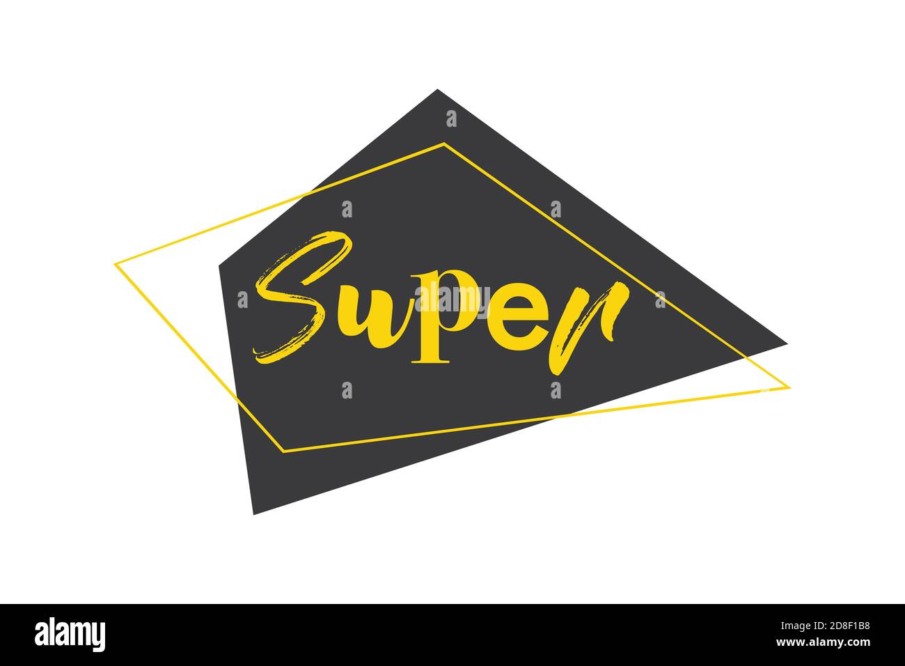 Design graphique moderne, audacieux et vibrant du mot « Super » avec des formes géométriques trapézoïdales aux couleurs jaune et grise. Typogra amusant, expérimental et ludique Banque D'Images