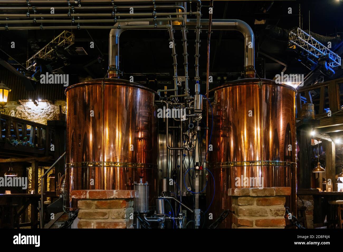 Ligne de production de la bière artisanale en privé microbrasserie Banque D'Images