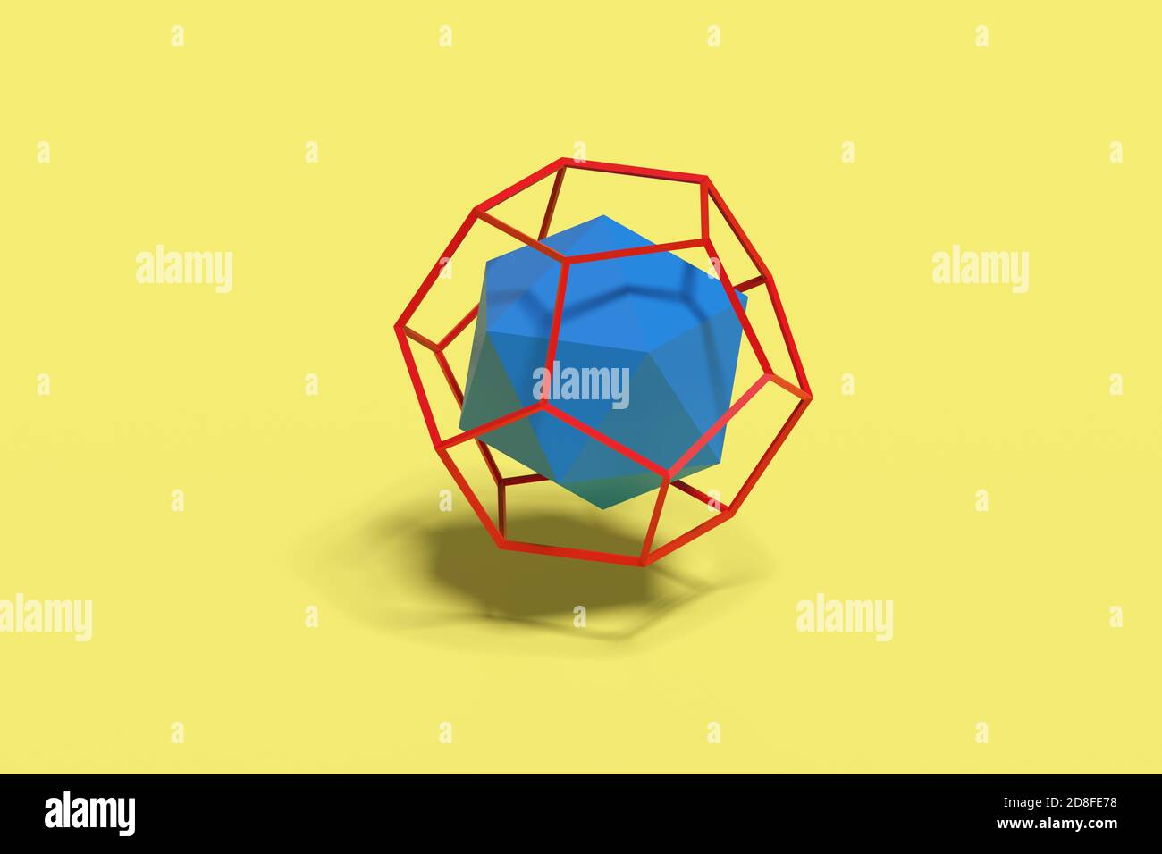 Icosaèdre à l'intérieur du dodécaèdre métallique. Solides platoniques. illustration 3d. Banque D'Images