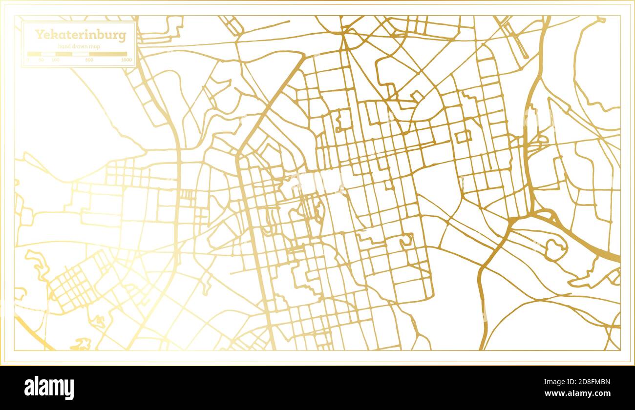 Ekaterinbourg Russie carte de la ville en style rétro en couleur dorée. Carte de contour. Illustration vectorielle. Illustration de Vecteur