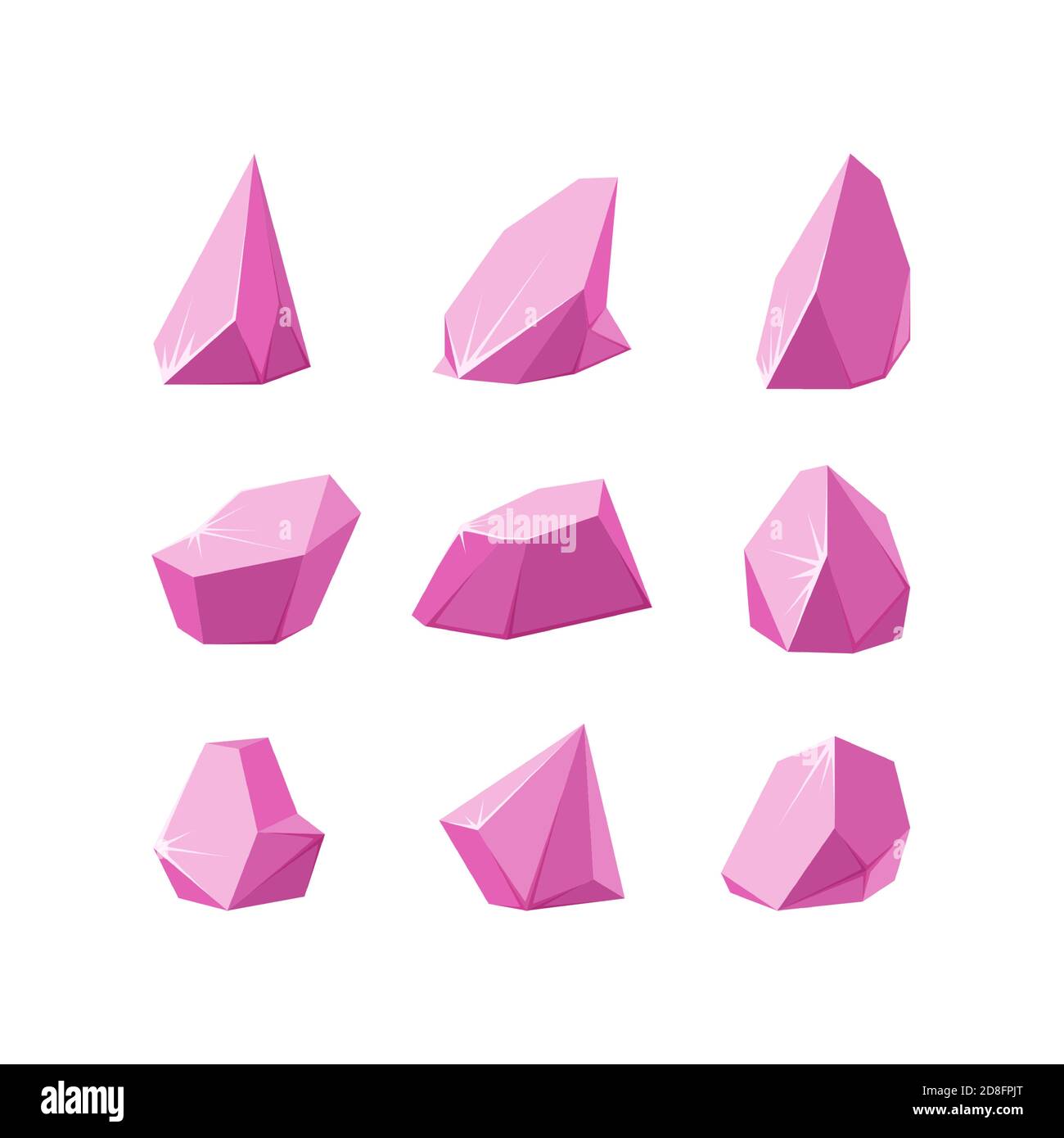 Cristaux brisés en morceaux. Jeu de cristaux roses écrasés. Pierres gemmes brisées en améthyste. Illustration vectorielle de style dessin animé Illustration de Vecteur