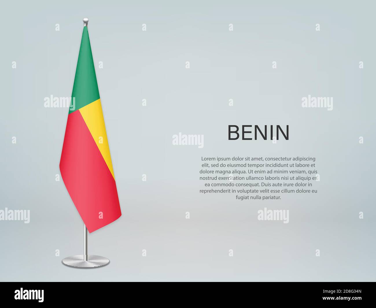 Drapeau suspendu Bénin sur support. Modèle pour bannière de conférence politique Illustration de Vecteur Drapeau suspendu Bénin sur support. Modèle pour bannière de conférence politique Illustration de Vecteur