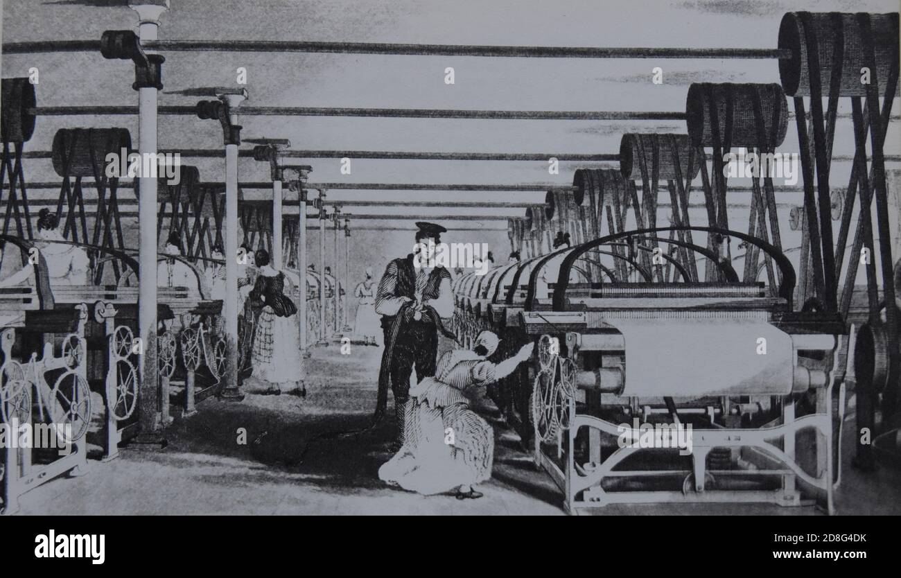 Moulin à filature anglaise, 1830. Gravure. Banque D'Images