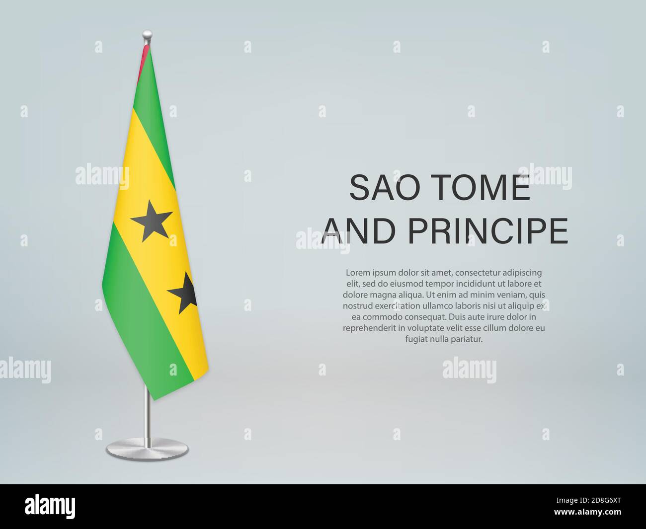 Drapeau de suspension Sao Tomé sur le support. Modèle de bannière de conférence Illustration de Vecteur