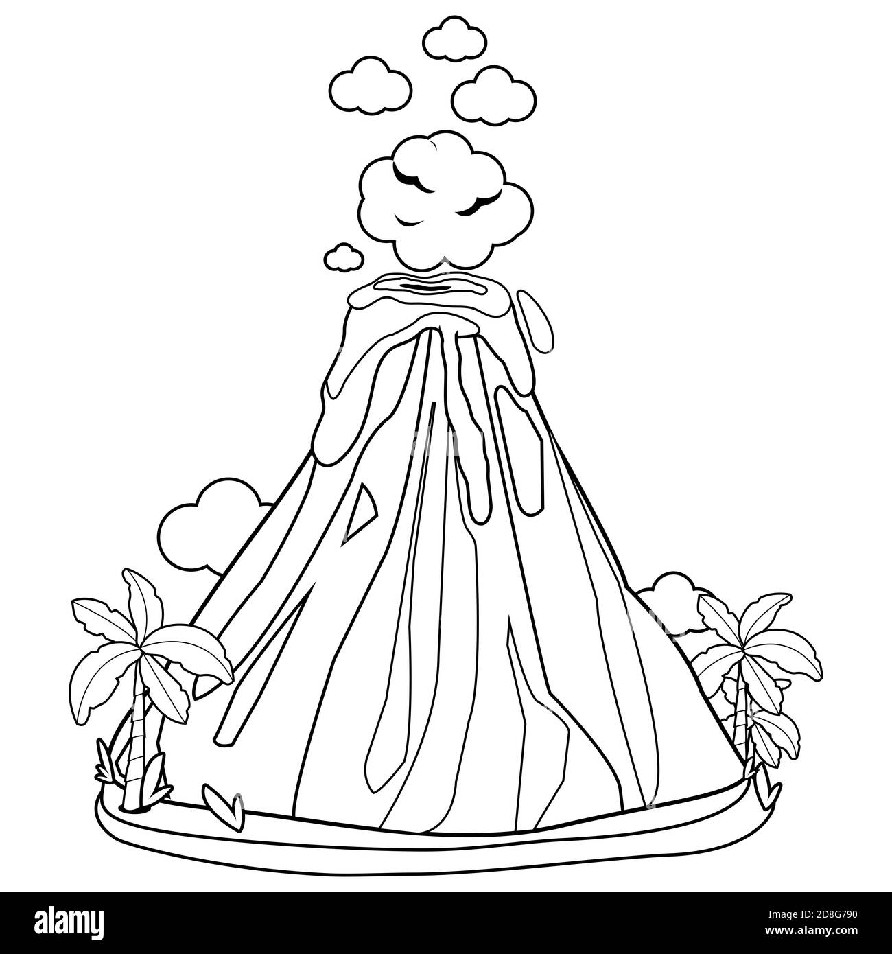 Éruption volcanique. Page de couleur noir et blanc Banque D'Images