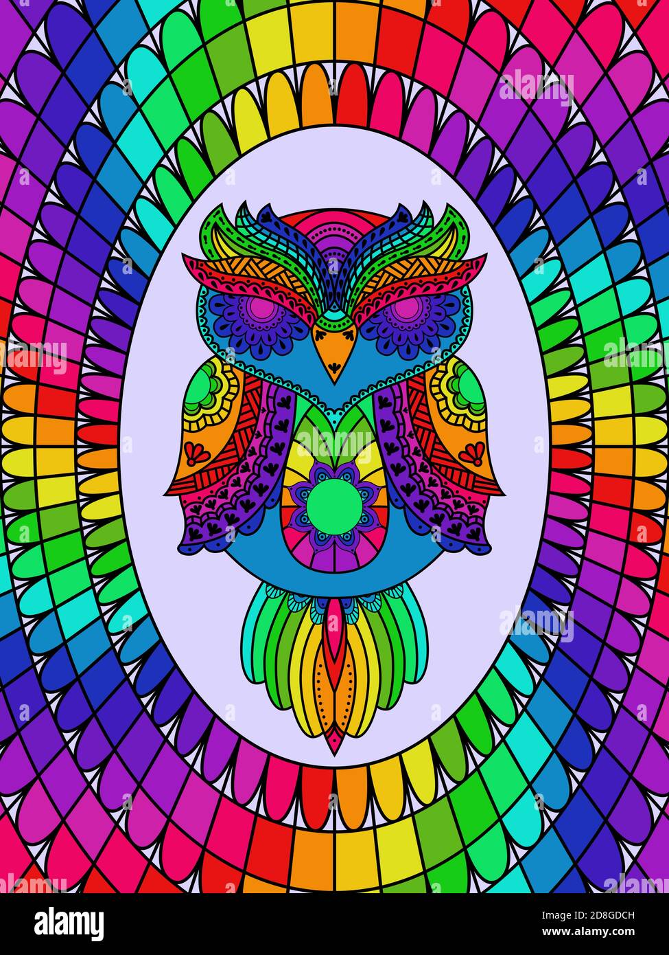 Chouette décorative aux couleurs vives et au vitrail pour une chambre d'enfant Illustration de Vecteur