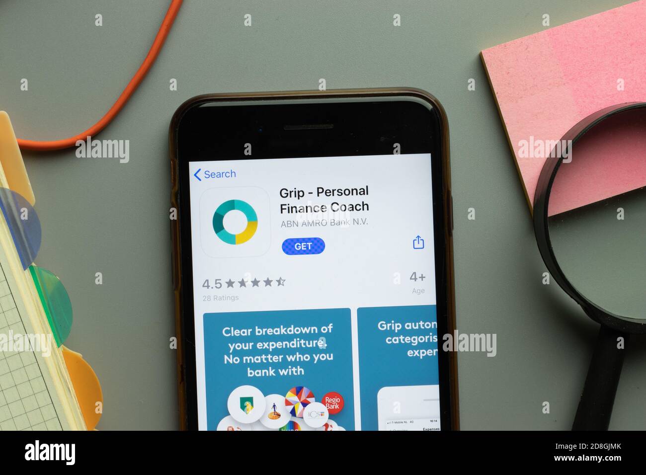 New York, États-Unis - 26 octobre 2020 : logo de l'application mobile Grip Personal Finance Coach sur l'écran du téléphone, illustration éditoriale Banque D'Images