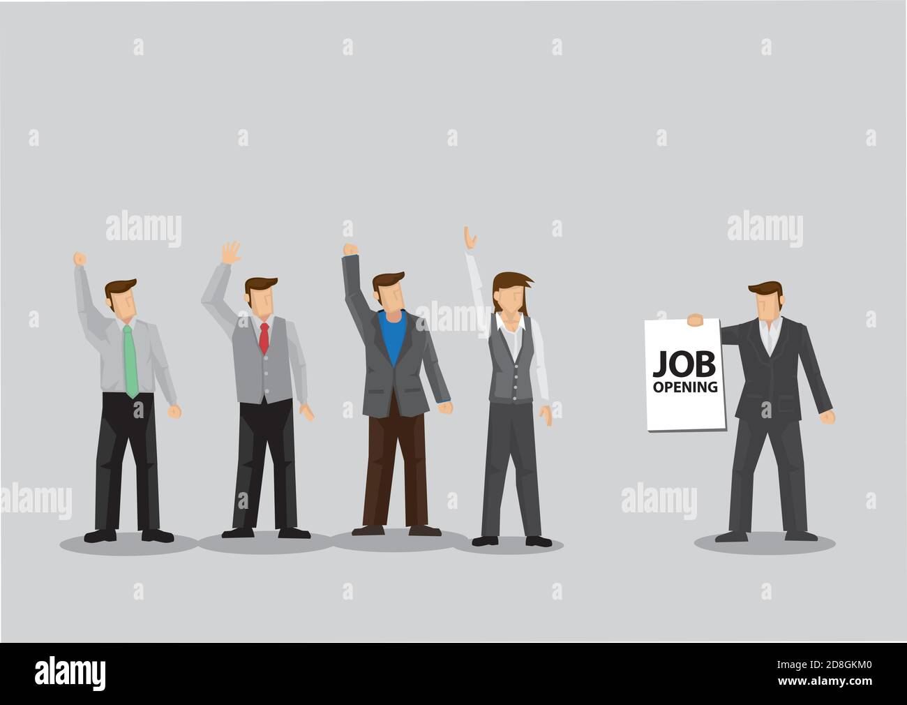 Un groupe d'employés lève les mains pour l'opportunité d'ouverture d'emploi. Illustration vectorielle de dessin animé pour le concept d'emploi et de recrutement. Illustration de Vecteur