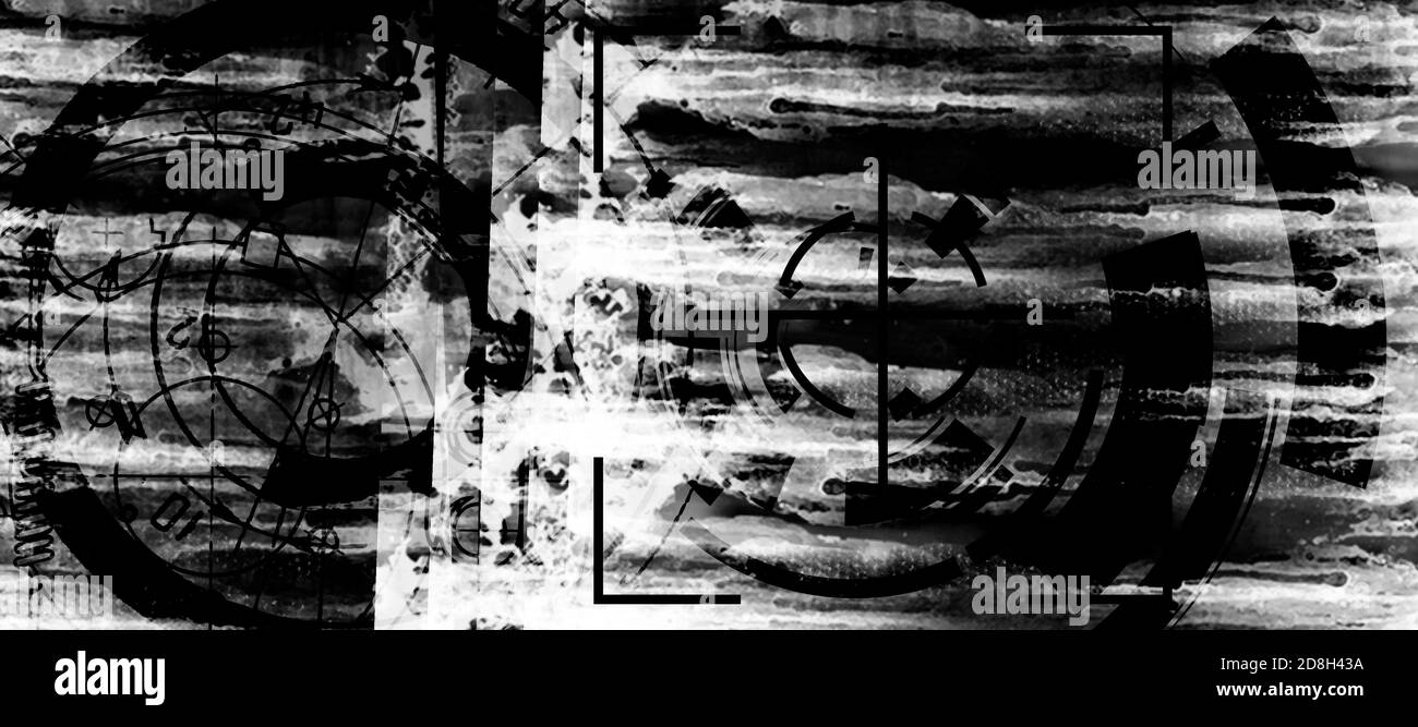 Abstrait grunge futuriste de la cyber-technologie fond. Dessin sur l'ancienne surface grasseuse. Banque D'Images