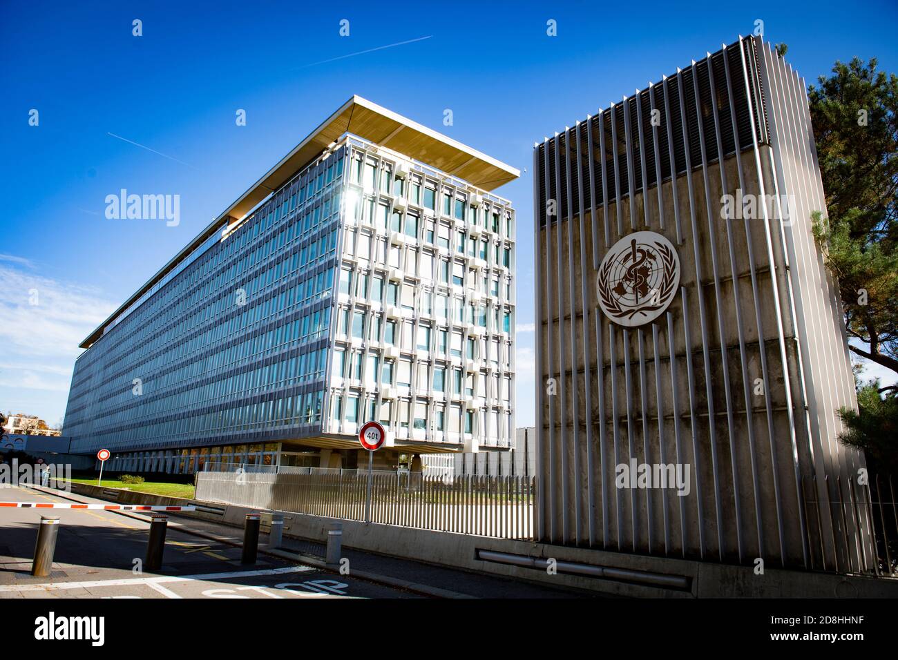Signe de l'Organisation mondiale de la santé (OMS) à leur siège À Genève, le 30 octobre 2020 Banque D'Images