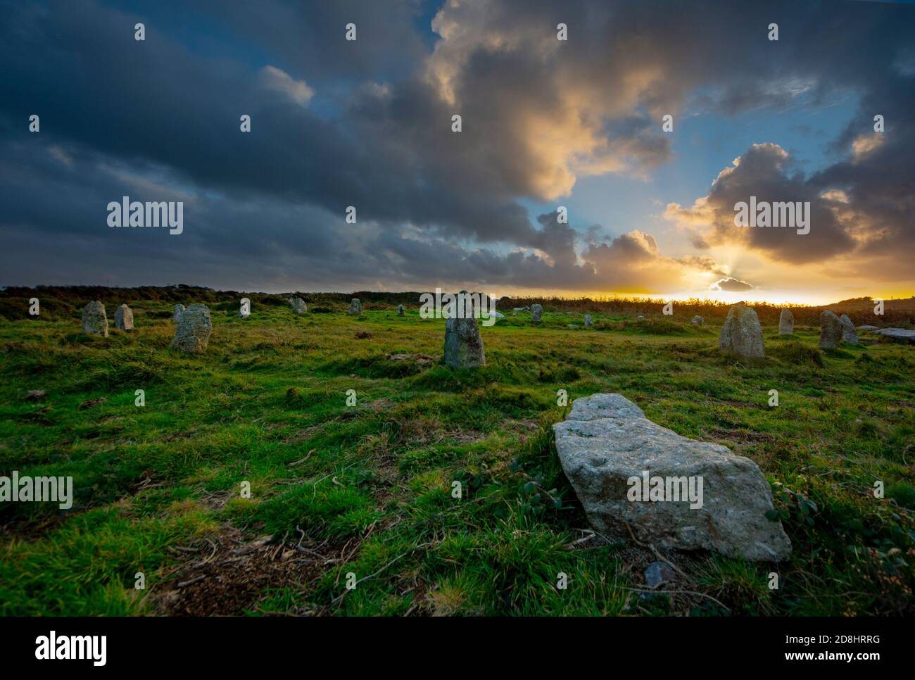 The Dancing Stones Circle - Tregeseal Banque D'Images