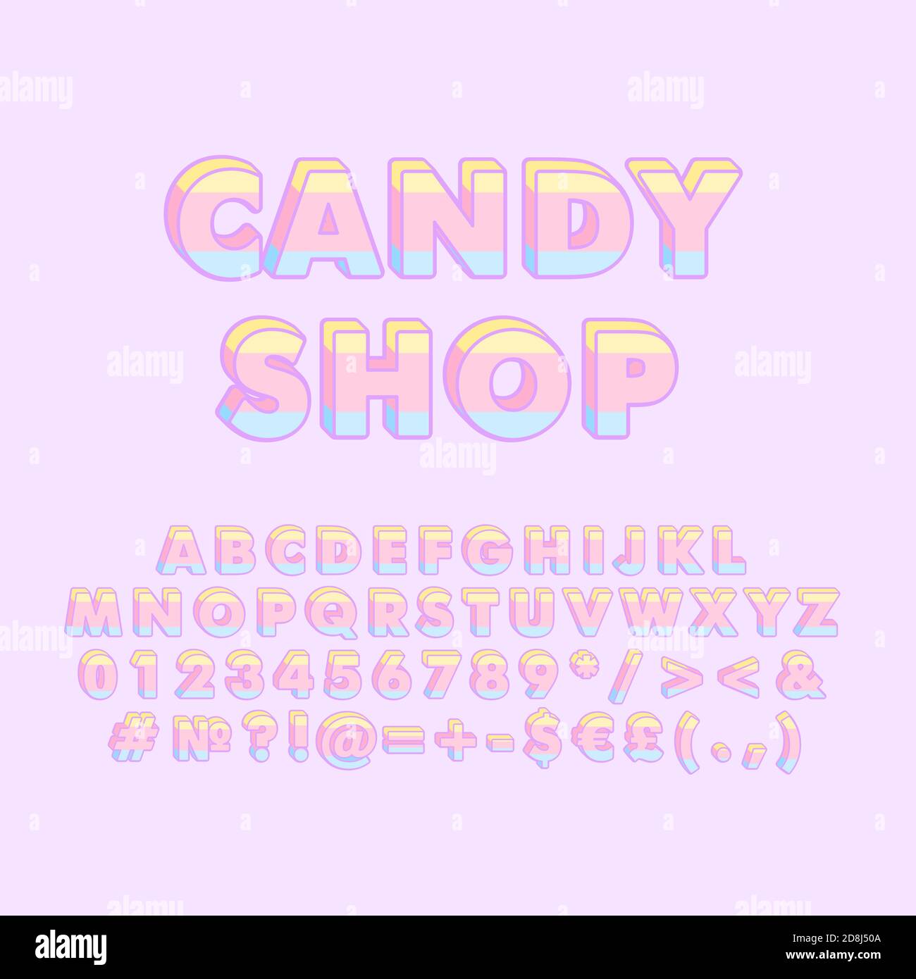 Ensemble d'alphabet vectoriel 3d vintage de la boutique de bonbons Illustration de Vecteur