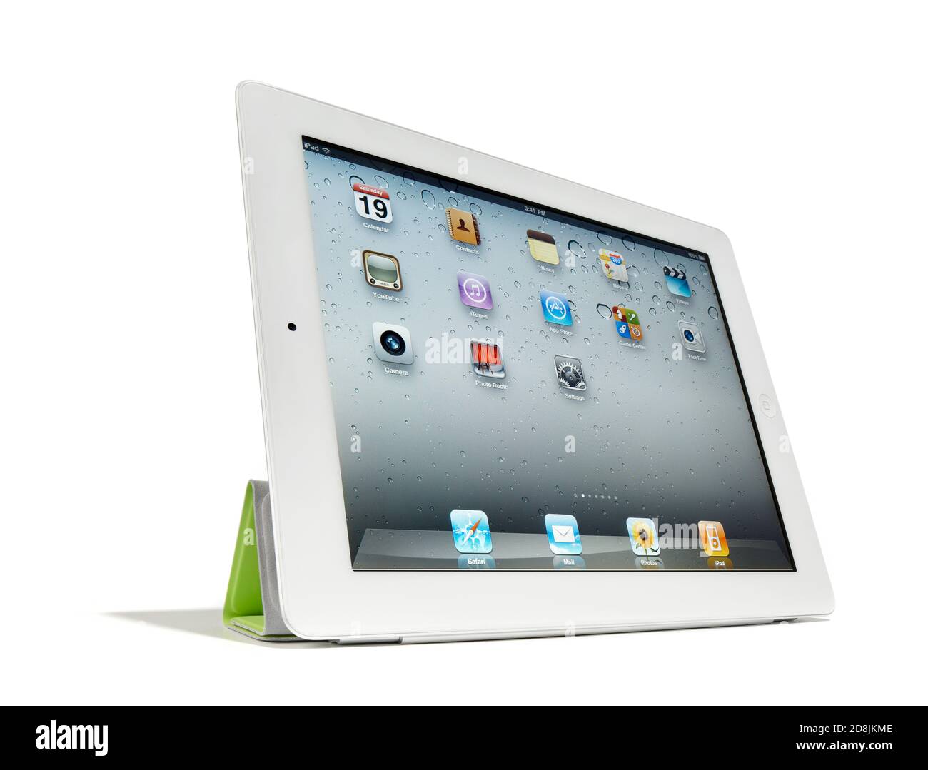 Apple iPad2 montrant le menu principal photographié sur fond blanc. Banque D'Images