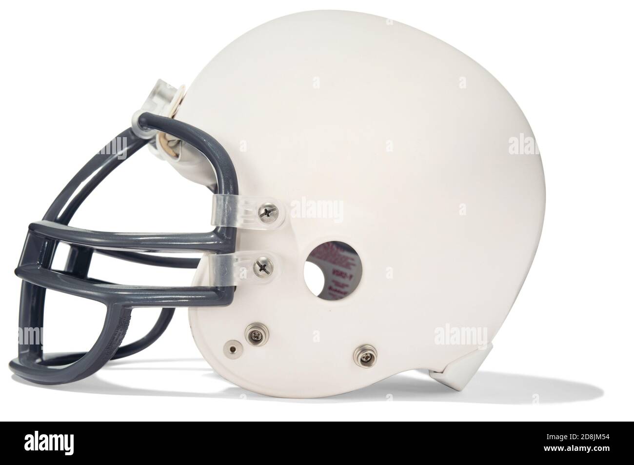 Casque de football blanc photographié sur fond blanc avec une ombre - vers la gauche. Banque D'Images