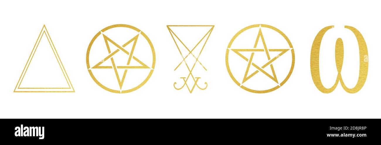Ensemble de symboles magiques dorés. Objets isolés. Rendu 3D Banque D'Images