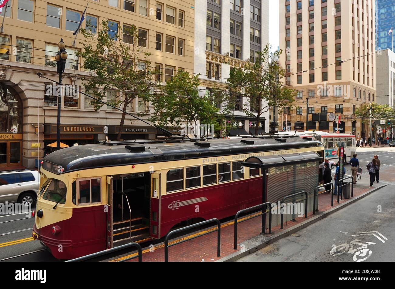 Tram dans le centre-ville de San Francisco, Californie, États-Unis Banque D'Images Tram dans le centre-ville de San Francisco, Californie, États-Unis Banque D'Images