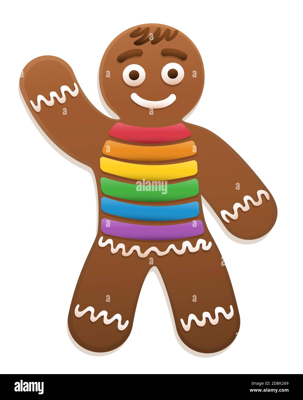 Gay Gingerbread homme waging - mignon et doux cookie de noël avec fierté drapeau sucre givrant t-shirt. Illustration en blanc. Banque D'Images