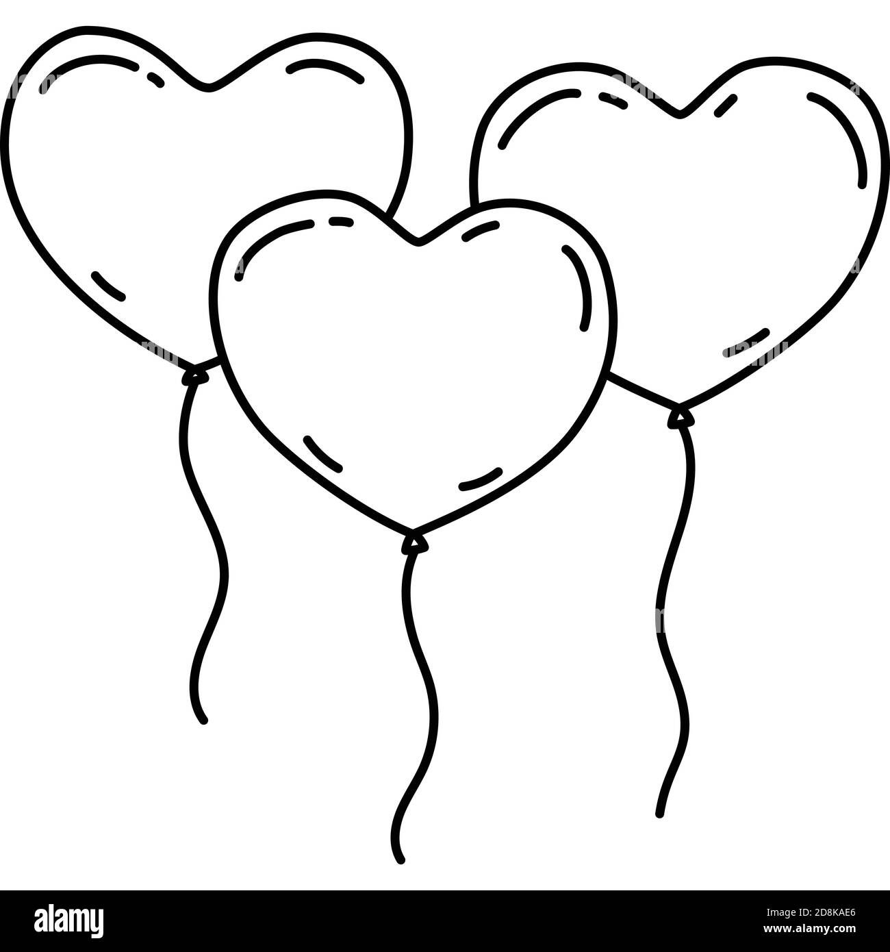 Icône ballon trois coeurs. Style d'icône Doddle dessiné à la main ou Black Outline. Illustration de Vecteur