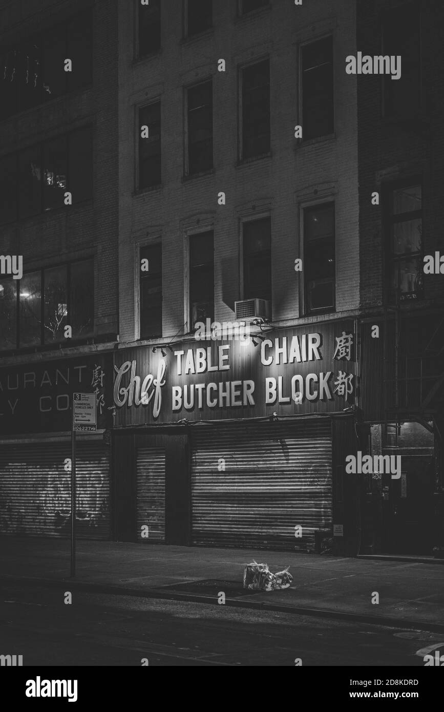 Magasin de fournitures de restaurant sur Bowery dans le Lower East Side, Manhattan, New York Banque D'Images