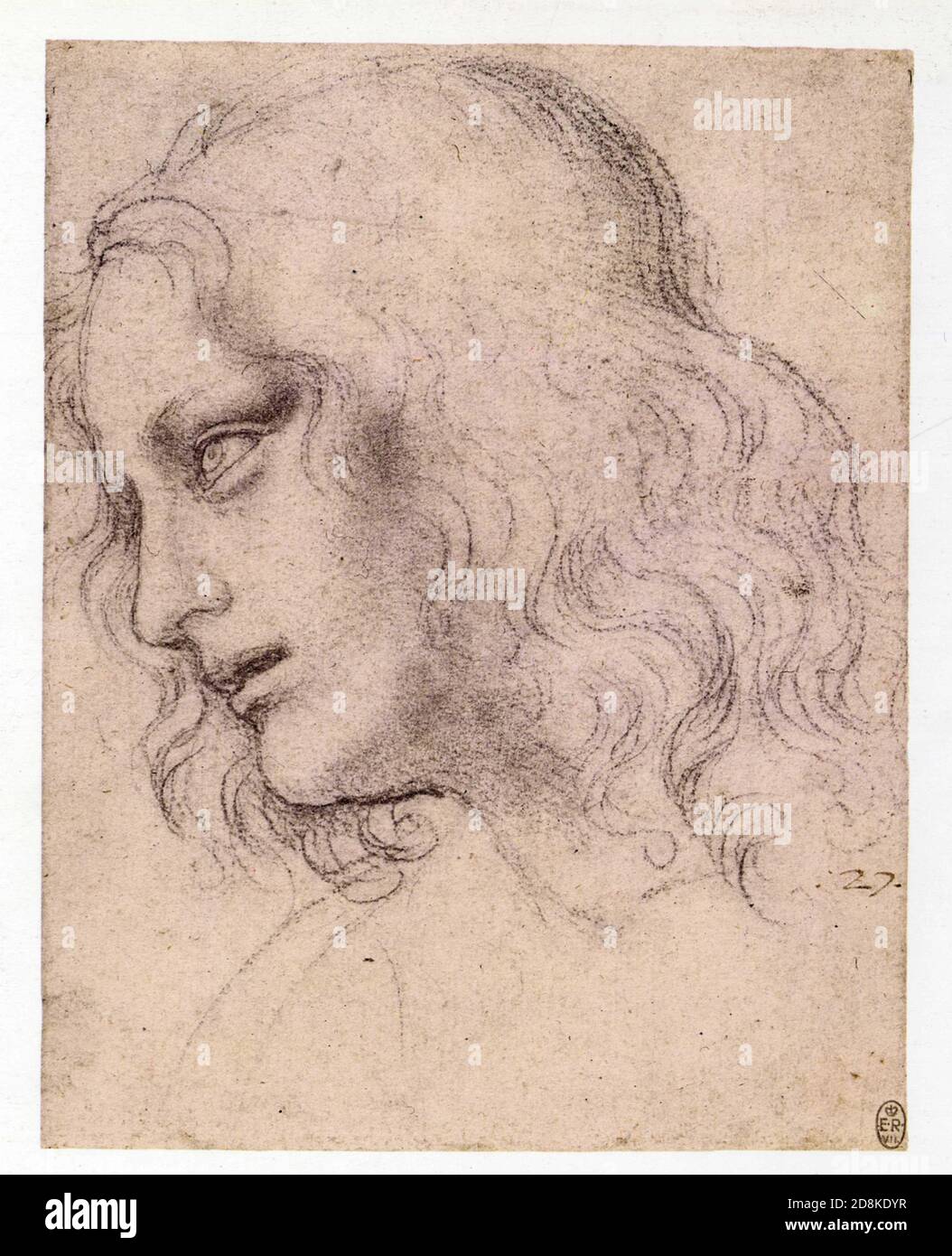 Léonard de Vinci. Etude pour l'Apôtre Philip.1495-1497. Craie noire. Banque D'Images