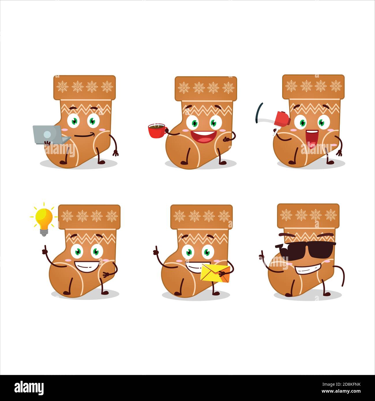 Chaussettes cookie personnage de dessin animé avec divers types d'émoticônes d'affaires Illustration de Vecteur