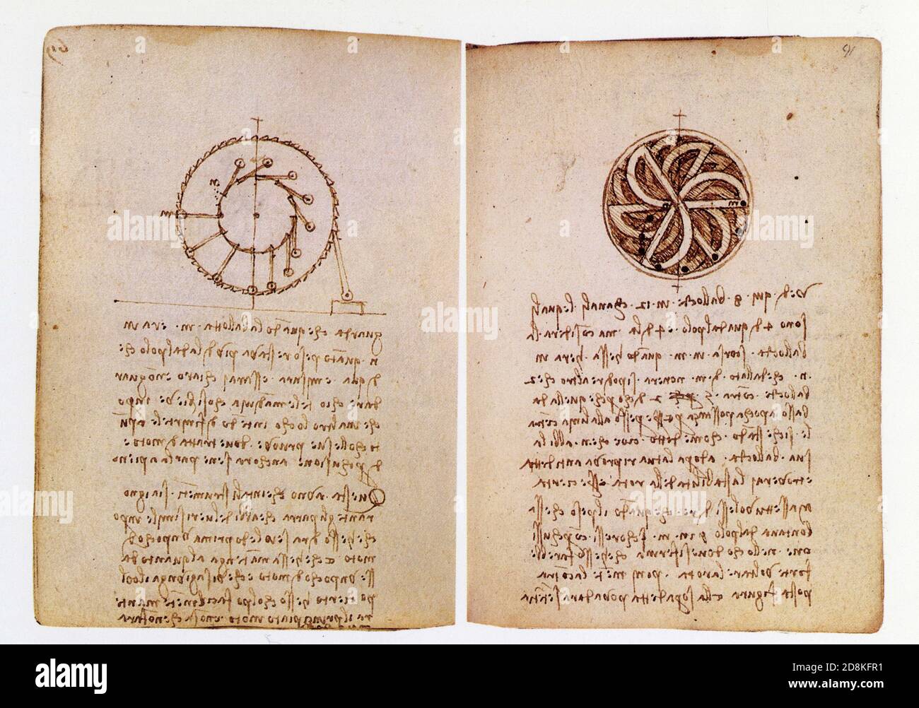 Léonard de Vinci. Etudes de roues perpétuelles. 1495-1497. Stylo et encre Banque D'Images
