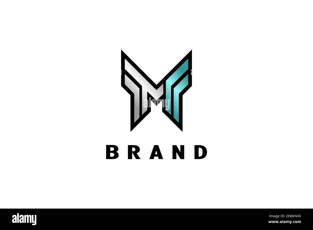 Logo papillon M ou MF, logo brillant lettre M métallisé avec design papillon, design moderne et élégant. Illustration de Vecteur