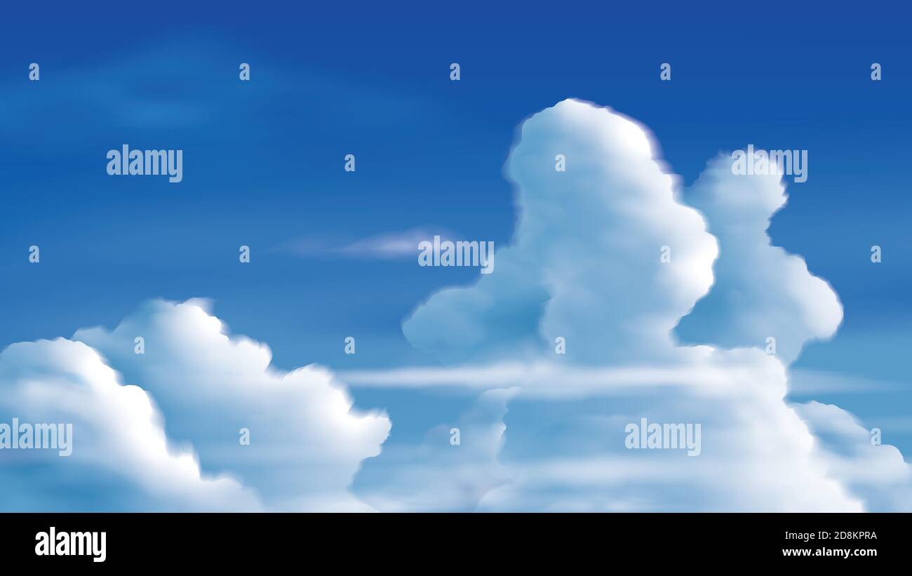 illustration vectorielle des nuages de cumulonimbus sur le ciel bleu vif Illustration de Vecteur