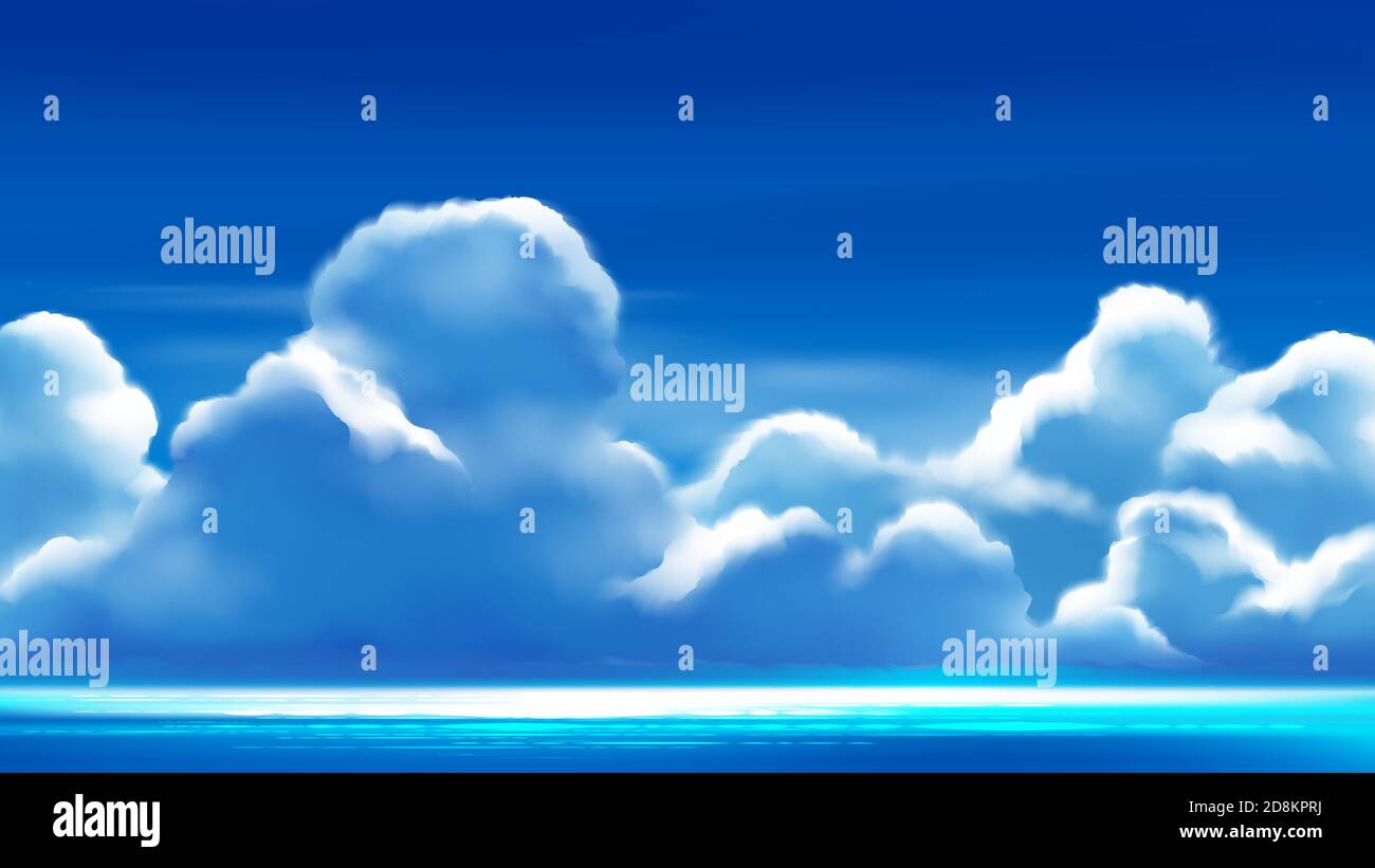illustration vectorielle des nuages de cumulonimbus sur le ciel bleu vif Illustration de Vecteur