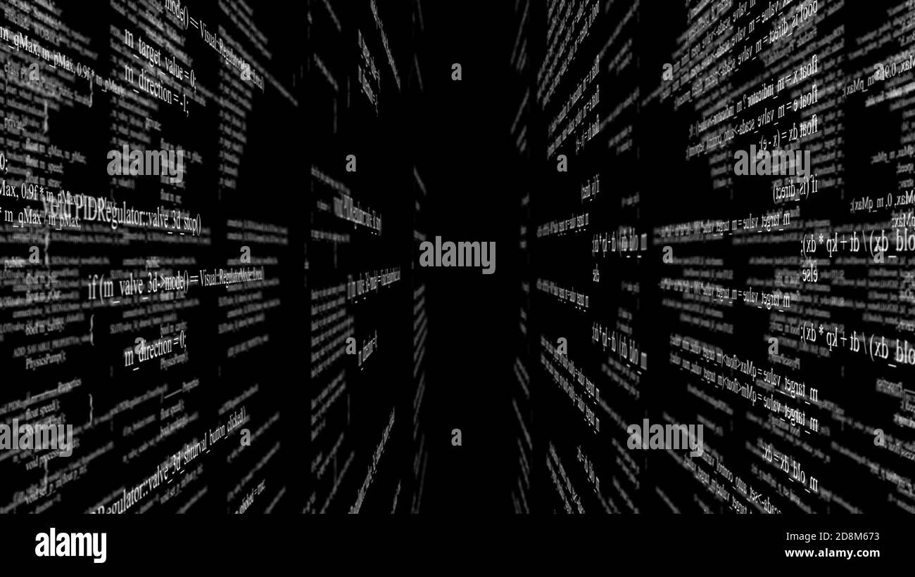 Blocs de code de programme volant dans l'espace virtuel Banque D'Images