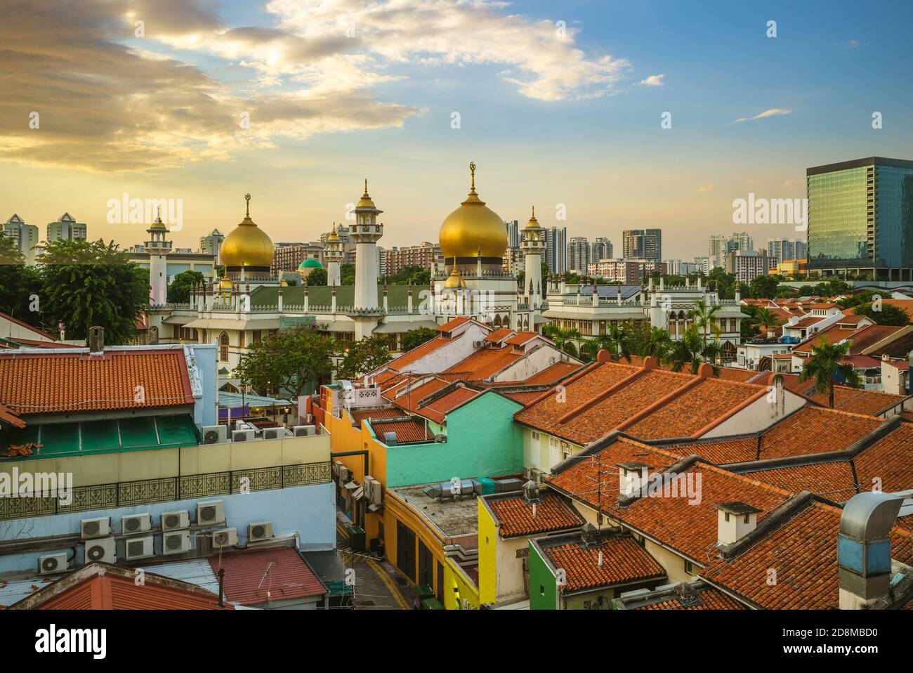 rue arabe et masjid sultan la nuit, singapour Banque D'Images