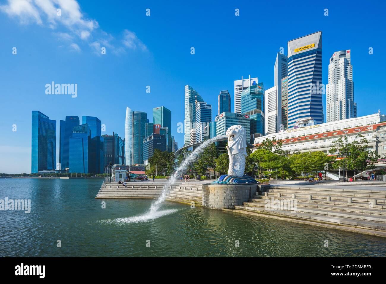 6 février 2020 : merlion et sable au parc merlion, dans la baie de la marina de singapour. Merlion est le symbole national de Singapour représenté comme un c mythique Banque D'Images