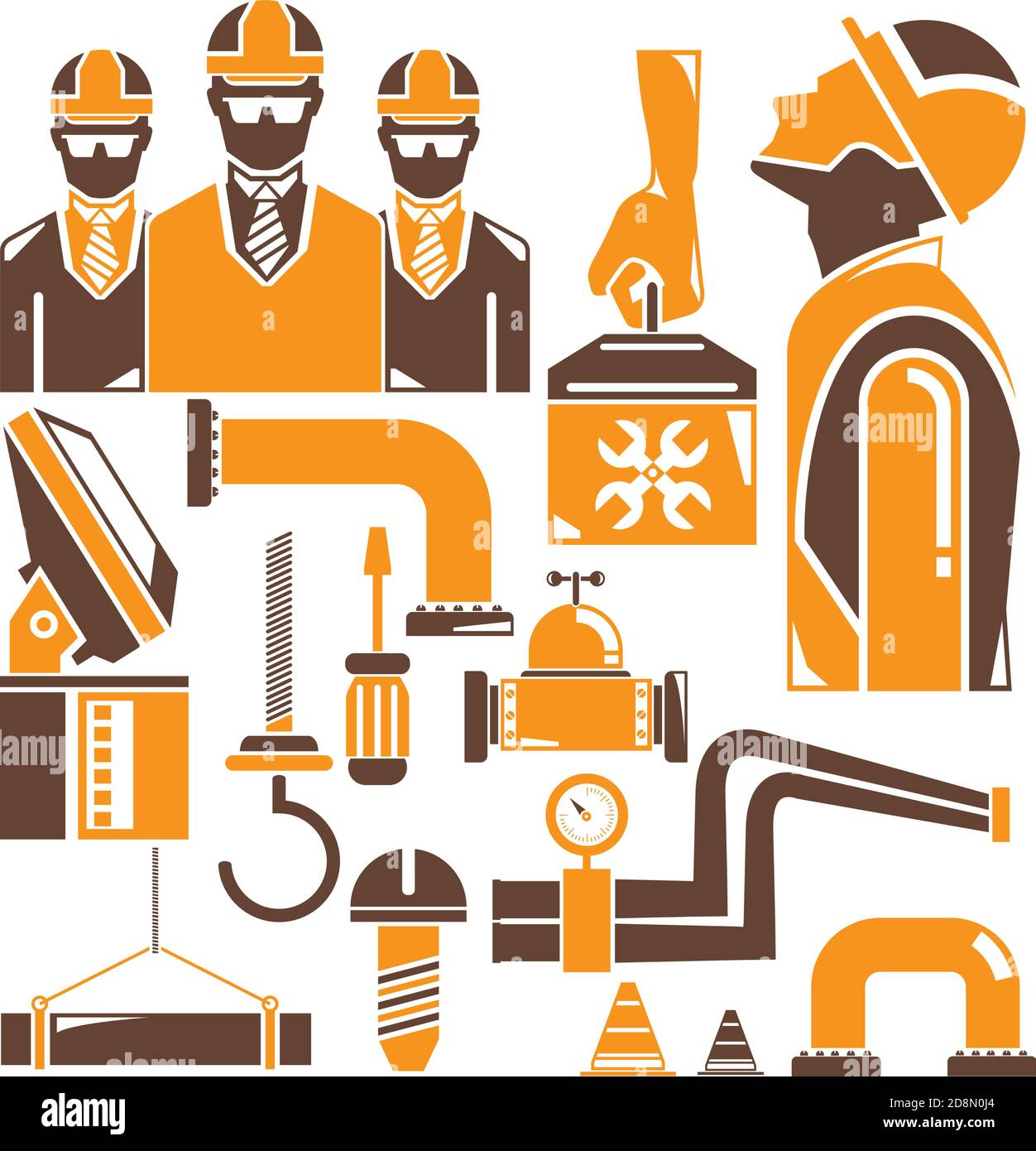 jeu d'icônes d'ingénierie, d'automatisation et de gestion industrielle Illustration de Vecteur