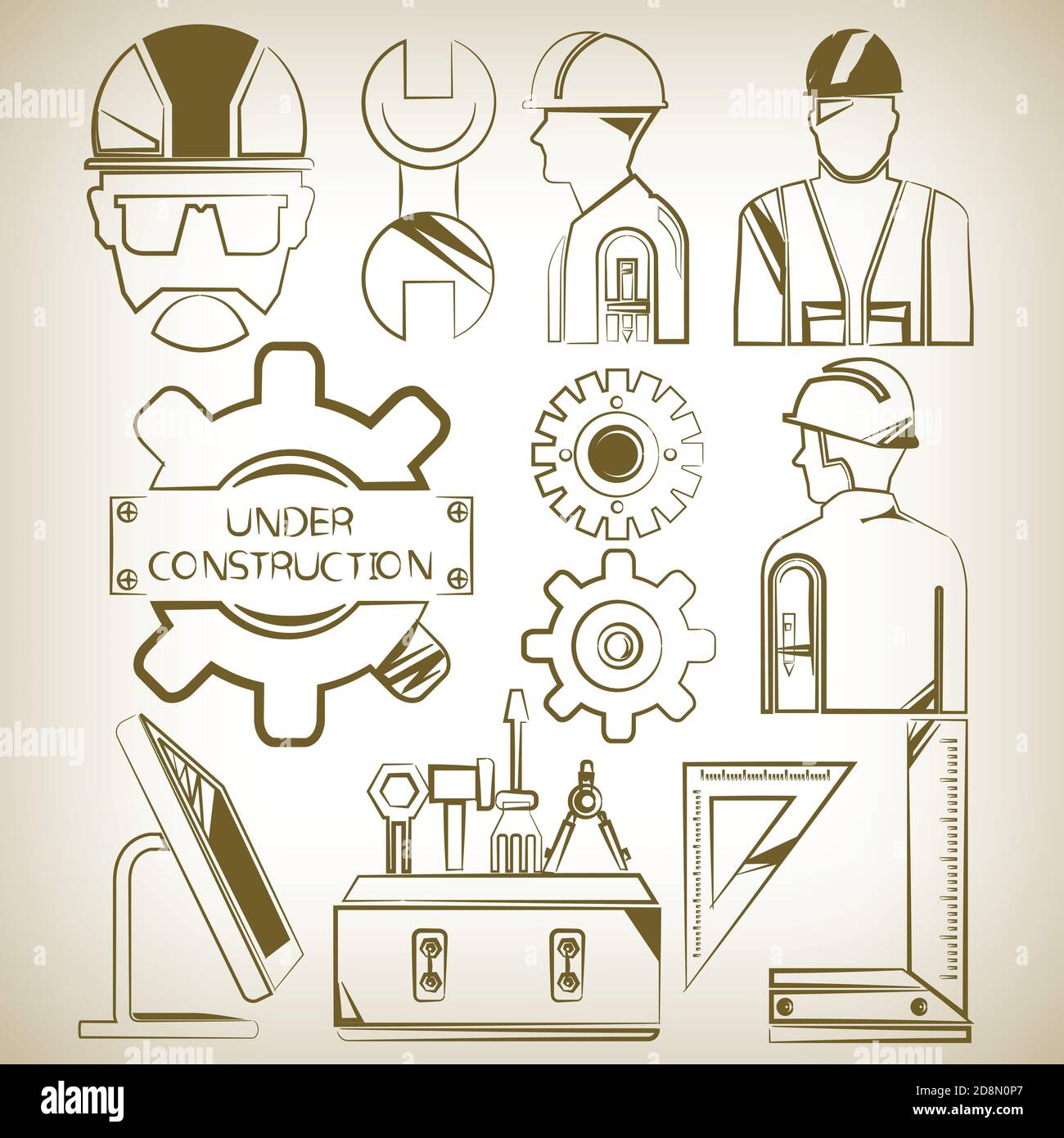jeu d'icônes d'outils d'ingénierie et de gestion industrielle Illustration de Vecteur