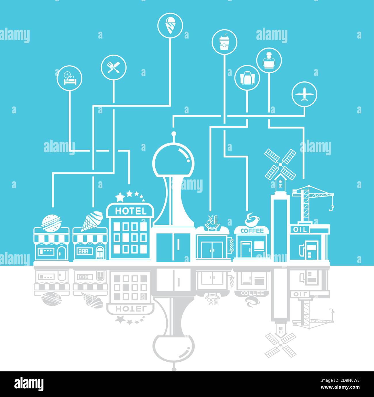 arrière-plan de la ville, concept de réseau commercial et commercial, fond bleu Illustration de Vecteur