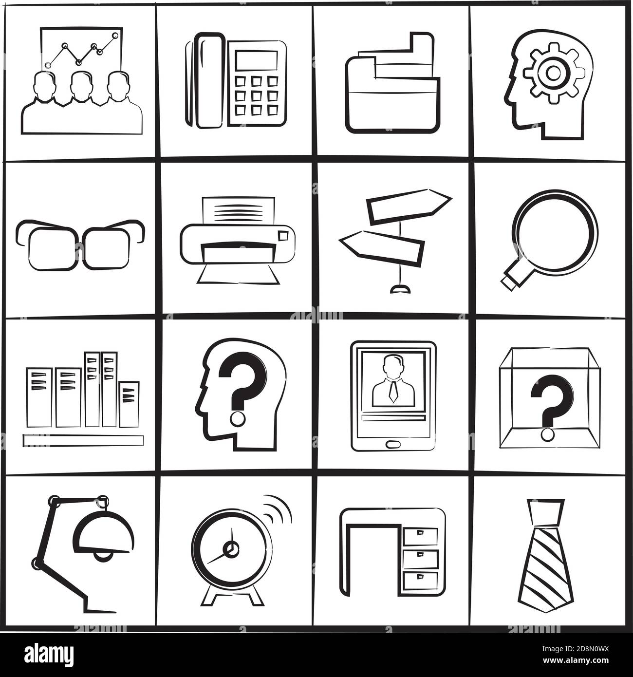 croquis des icônes de bureau et d'entreprise Illustration de Vecteur