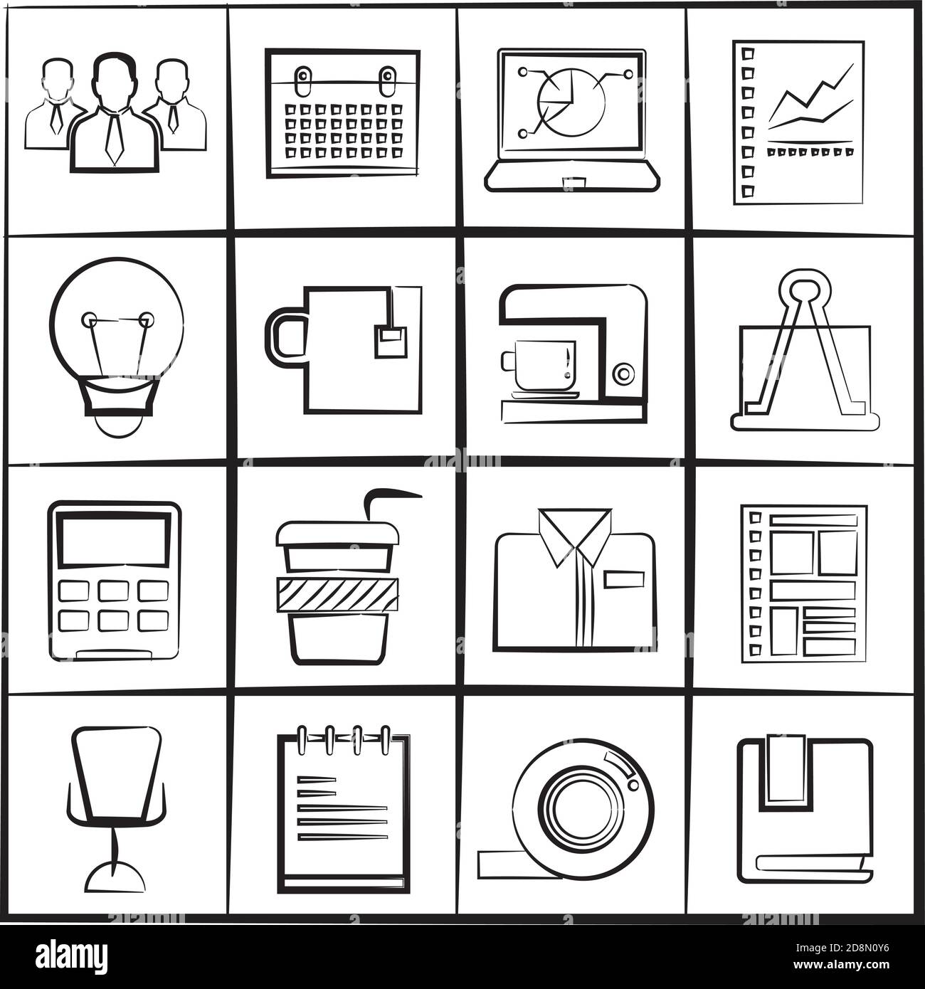 croquis des icônes de bureau et d'entreprise Illustration de Vecteur