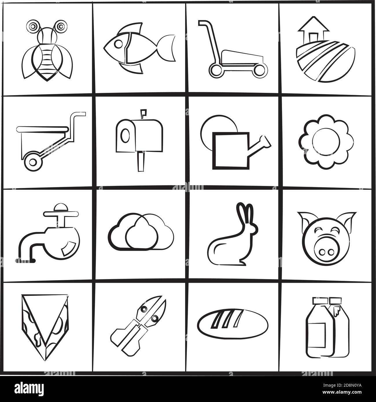 esquisser les icônes de l'agriculture et de la ferme Illustration de Vecteur