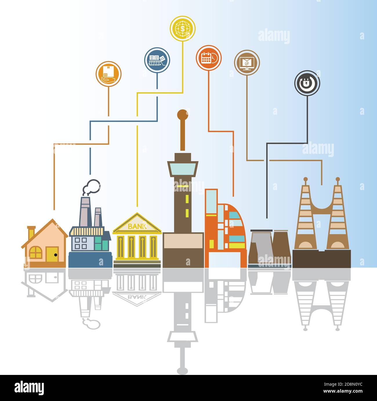 contexte de la ville, du bâtiment et du concept de réseau d'affaires Illustration de Vecteur
