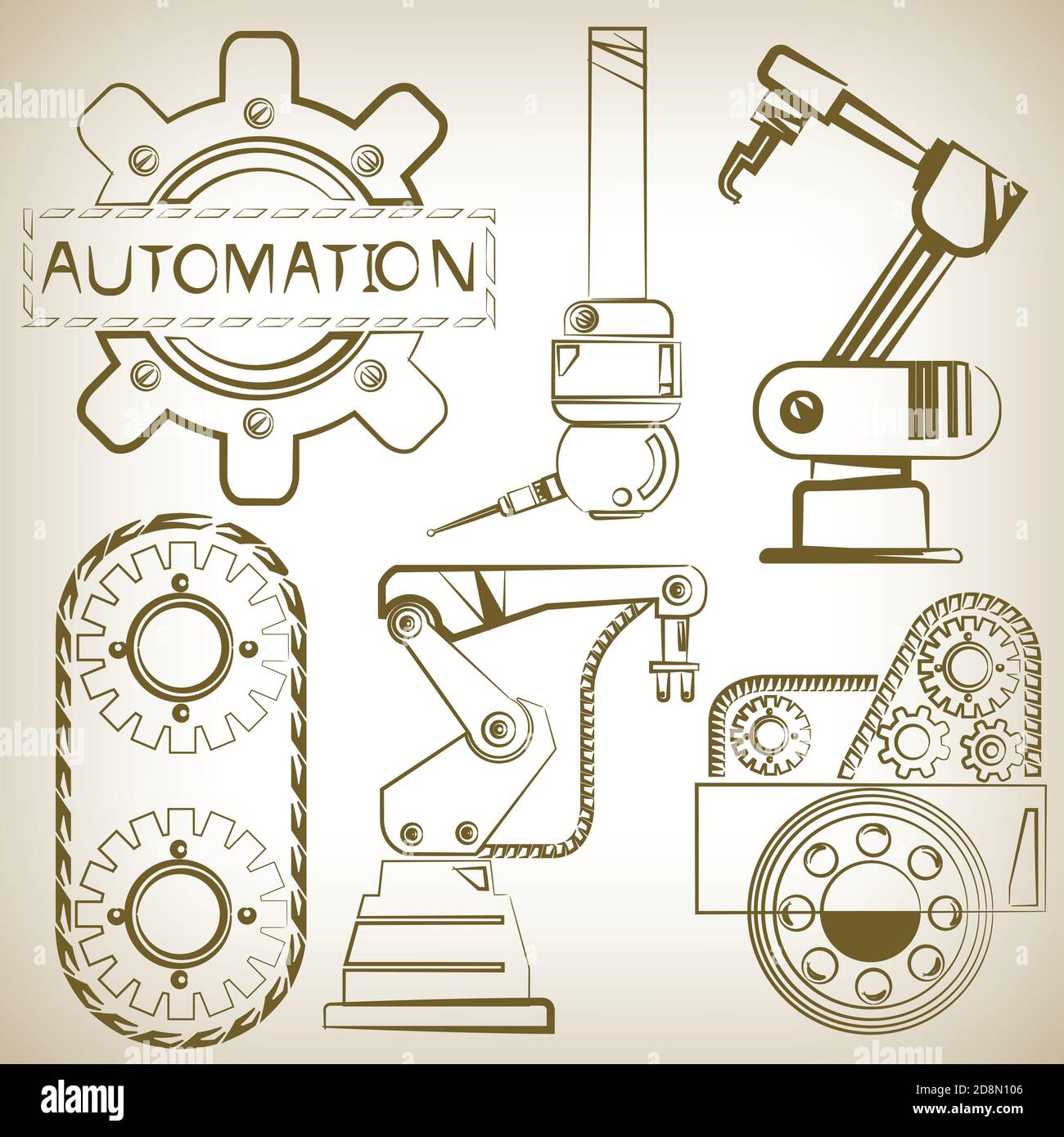 robot et outils d'automatisation, jeu d'outils mécaniques Illustration de Vecteur