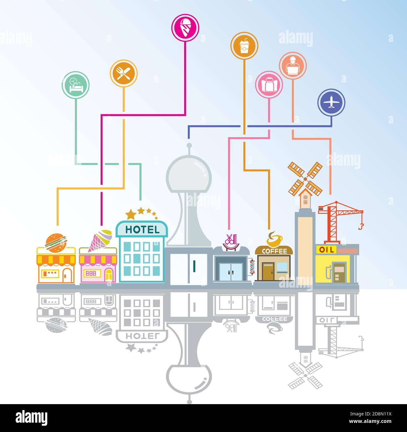 contexte urbain, shopping et concept de réseau commercial Illustration de Vecteur