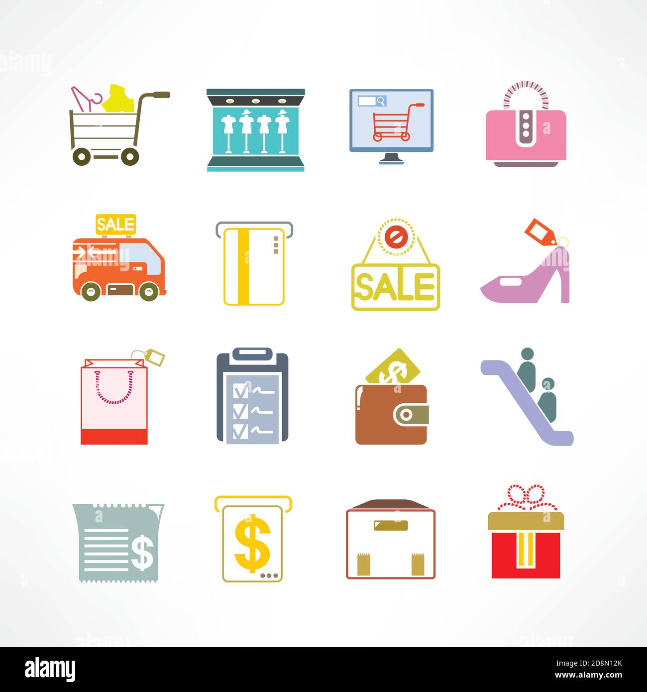 jeux d'icônes de shopping, icônes de supermarché Illustration de Vecteur