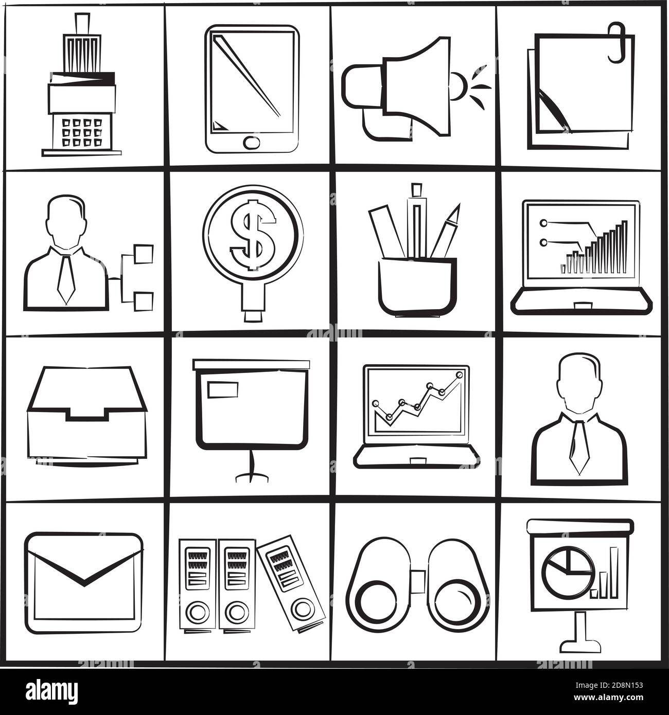 croquis des icônes de bureau et d'entreprise Illustration de Vecteur