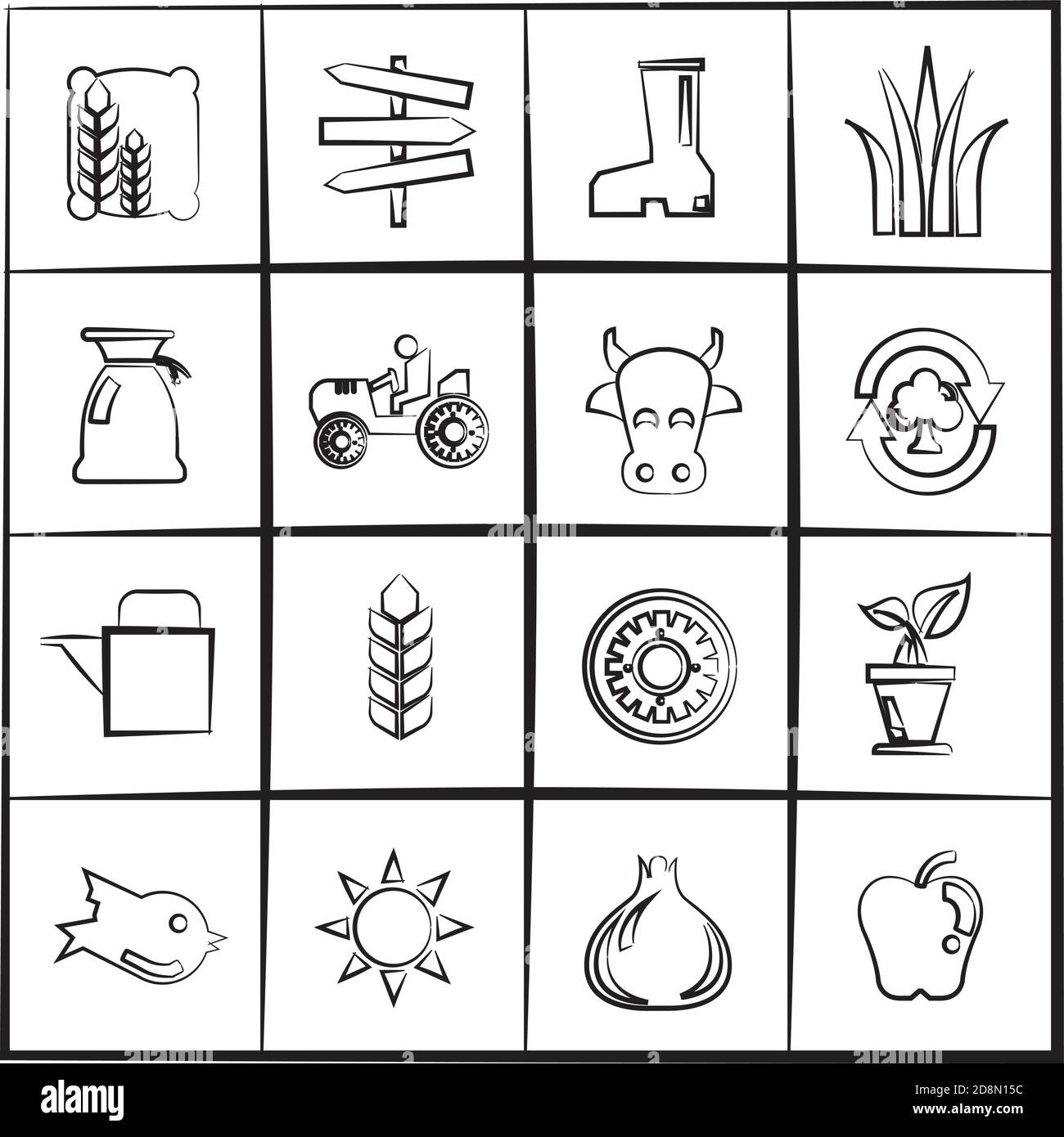 esquisser les icônes de l'agriculture et de la ferme Illustration de Vecteur