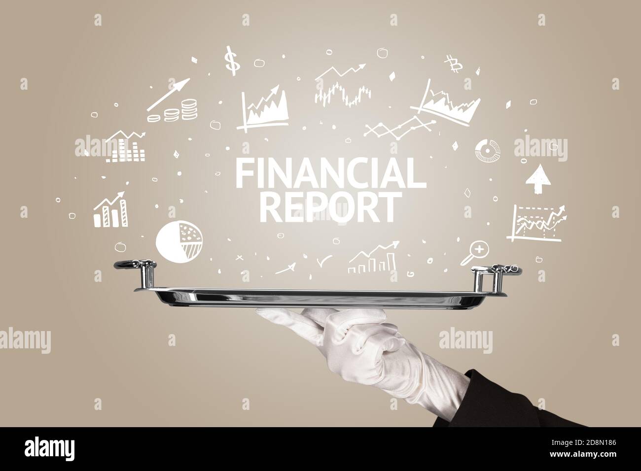 Serveur servant concept d'idée d'affaires avec inscription DE RAPPORT FINANCIER Banque D'Images