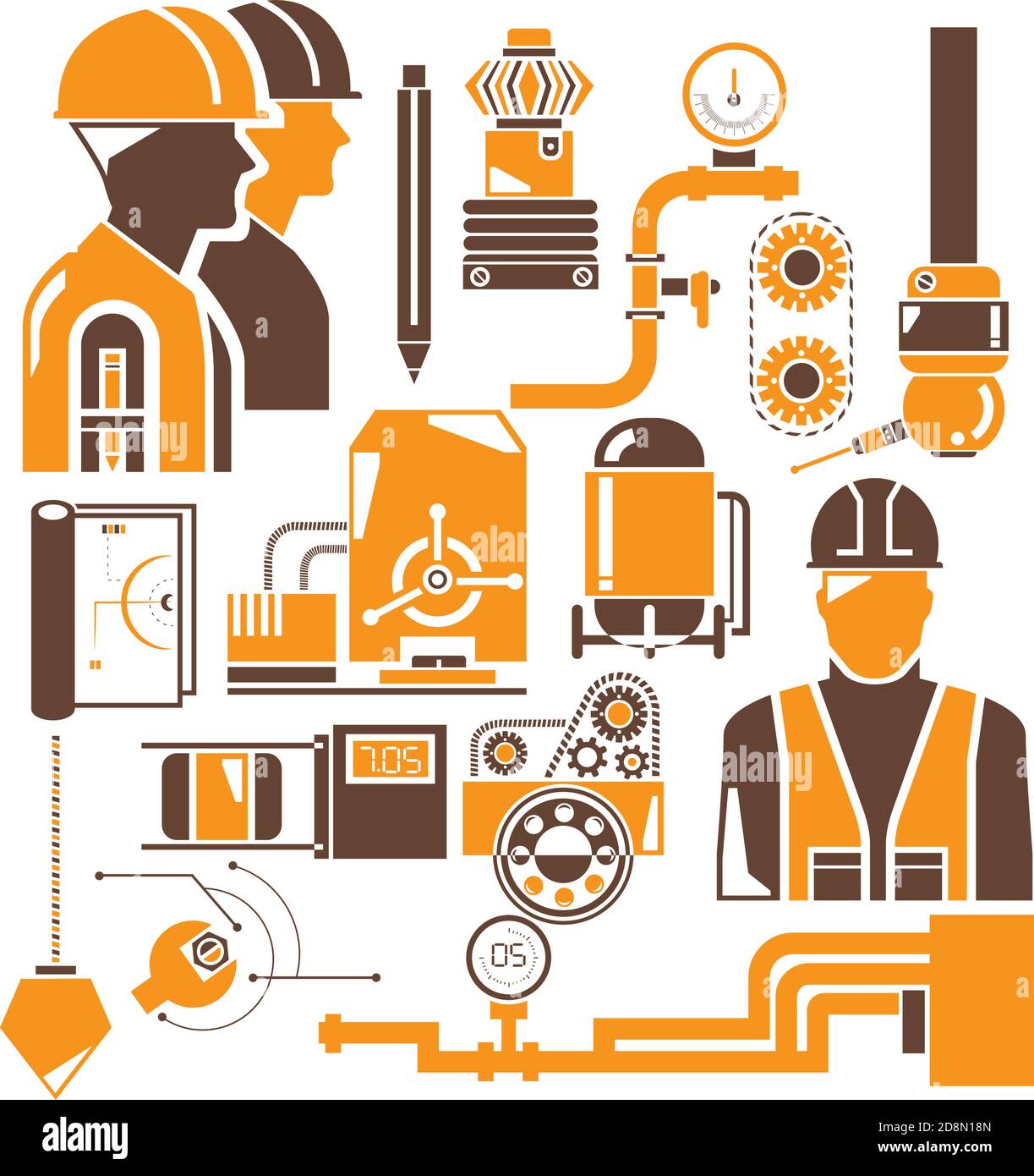 icônes d'automatisation et de gestion de l'ingénierie industrielle Illustration de Vecteur