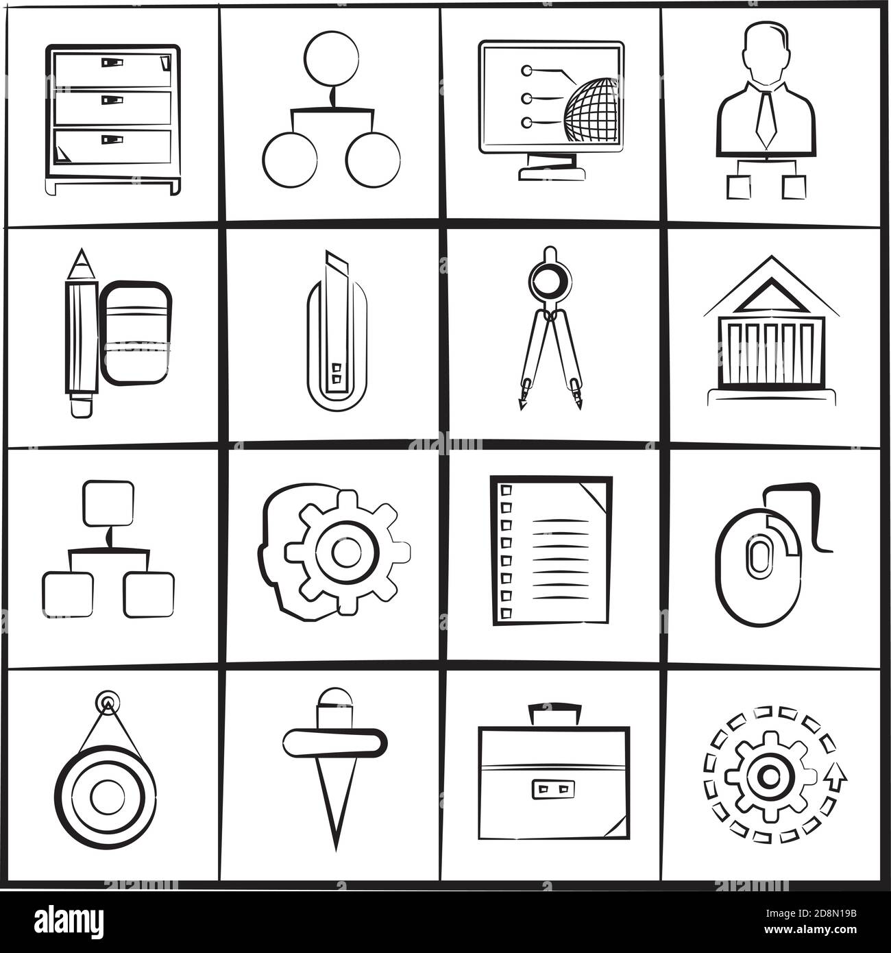 croquis des icônes de bureau et d'entreprise Illustration de Vecteur