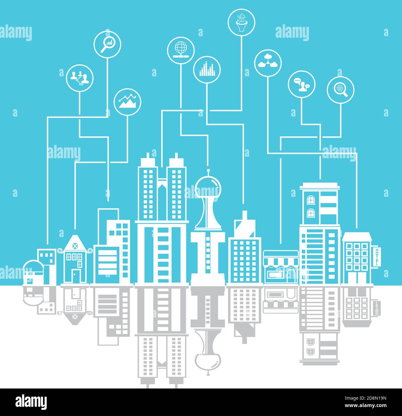fond d'horizon de la ville, concept de données et de réseau, fond bleu Illustration de Vecteur
